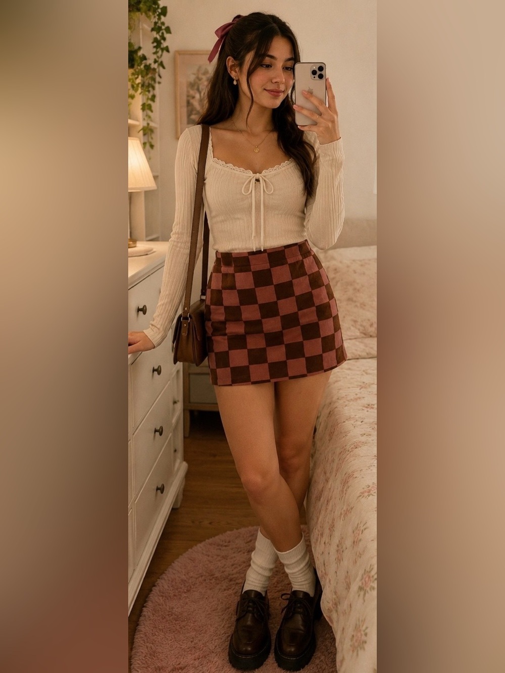 wild fable Brown and Mauve Checkerboard Mini Skirt